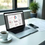 Рабочий стол ИП с ноутбуком, таблицей сравнения тарифов ЭДО, смартфоном и документами в светлом офисе