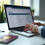 Предприниматель за ноутбуком с открытой страницей nalog.ru, паспорт, ИНН и USB‑токен для КЭП на столе